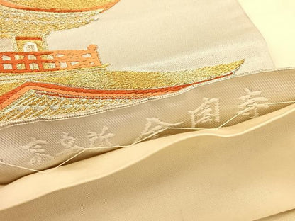 平和屋着物◎西陣 六通柄袋帯 唐織 京名所 金閣寺 金銀糸 正絹 逸品 BAAW305hv