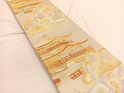 平和屋着物◎西陣 六通柄袋帯 唐織 京名所 金閣寺 金銀糸 正絹 逸品 BAAW305hv