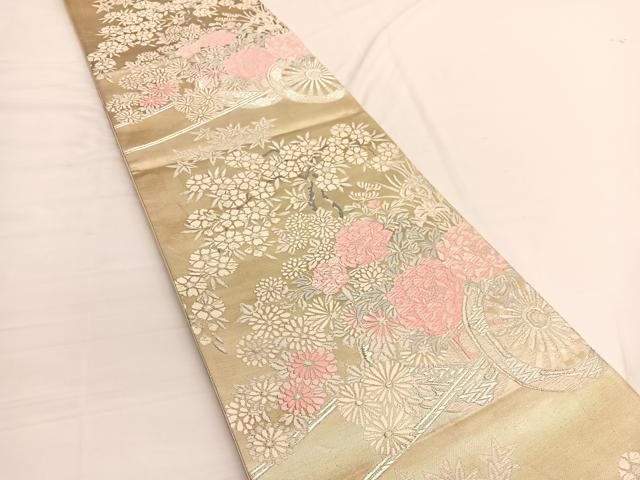 平和屋着物◎六通柄袋帯 唐織 花車文 銀糸 正絹 逸品 BAAW3058hv