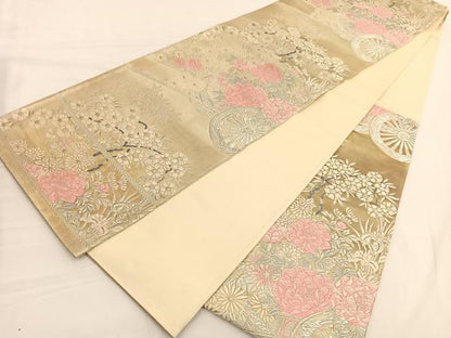 平和屋着物◎六通柄袋帯 唐織 花車文 銀糸 正絹 逸品 BAAW3058hv