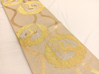 平和屋着物◎六通柄袋帯　立涌鶴文　金銀糸　正絹　逸品　BAAW3064hv
