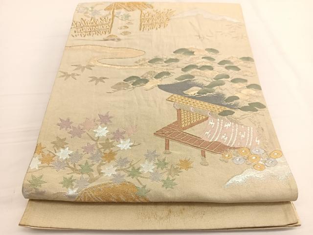 平和屋着物◎六通柄袋帯 風景文 金銀糸 正絹 逸品 BAAW3065hv
