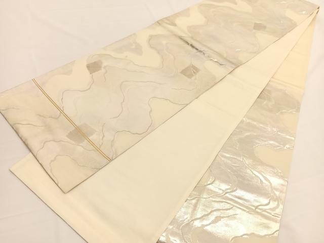 平和屋着物◎六通柄袋帯　道長文様　銀糸　正絹　逸品　BAAW3071hv