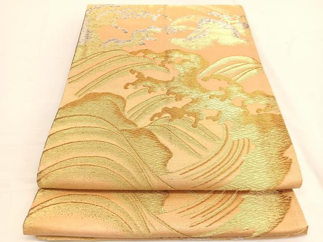 平和屋着物◎六通柄袋帯　立波文　金銀糸　正絹　逸品　BAAW3074hv