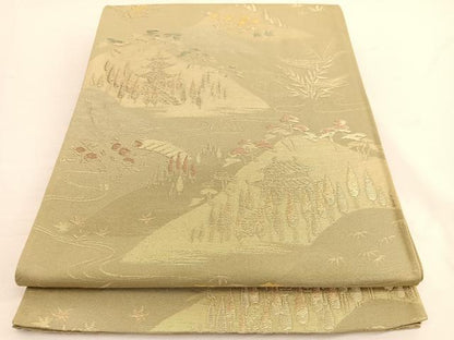 平和屋着物◎六通柄袋帯　唐織　遠山風景文　金糸　正絹　逸品　BAAW3075hv