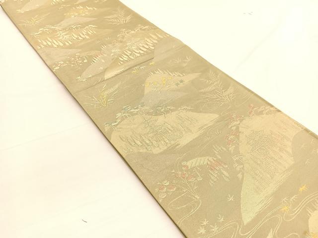 平和屋着物◎六通柄袋帯　唐織　遠山風景文　金糸　正絹　逸品　BAAW3075hv