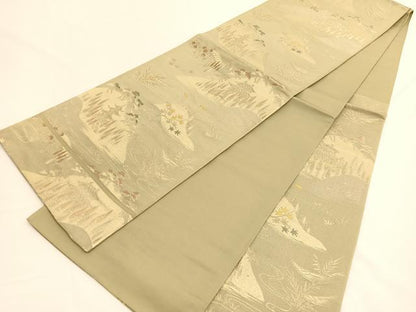 平和屋着物◎六通柄袋帯　唐織　遠山風景文　金糸　正絹　逸品　BAAW3075hv