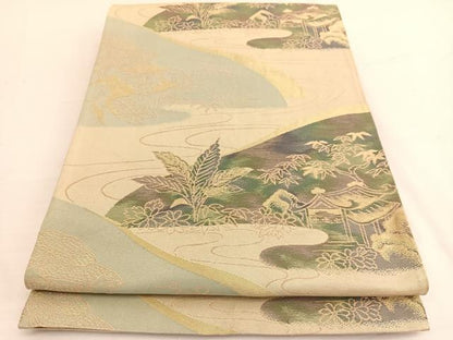 平和屋着物◎六通柄袋帯 龍推移風景文 金糸 正絹 逸品 BAAW3076hv