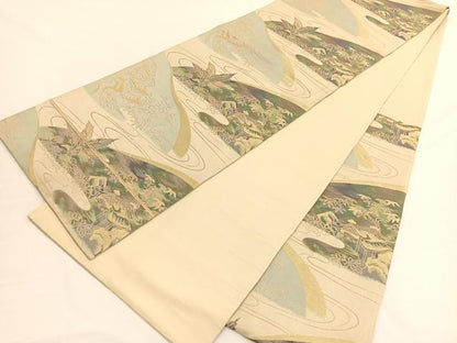 平和屋着物◎六通柄袋帯 龍推移風景文 金糸 正絹 逸品 BAAW3076hv