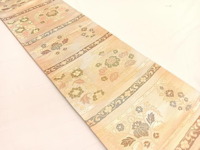 平和屋着物◎六通柄袋帯 横段花文 金銀糸 引箔 正絹 逸品 BAAW3078hv