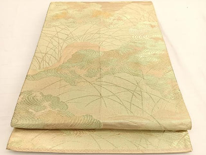 平和屋着物◎西陣　六通柄袋帯　流水草葉文　金糸　正絹　逸品　BAAW3086hv