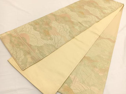 平和屋着物◎西陣　六通柄袋帯　流水草葉文　金糸　正絹　逸品　BAAW3086hv