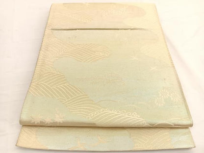 平和屋着物◎六通柄袋帯　立波花鳥文　銀糸　三越扱い　正絹　逸品　BAAW3091hv