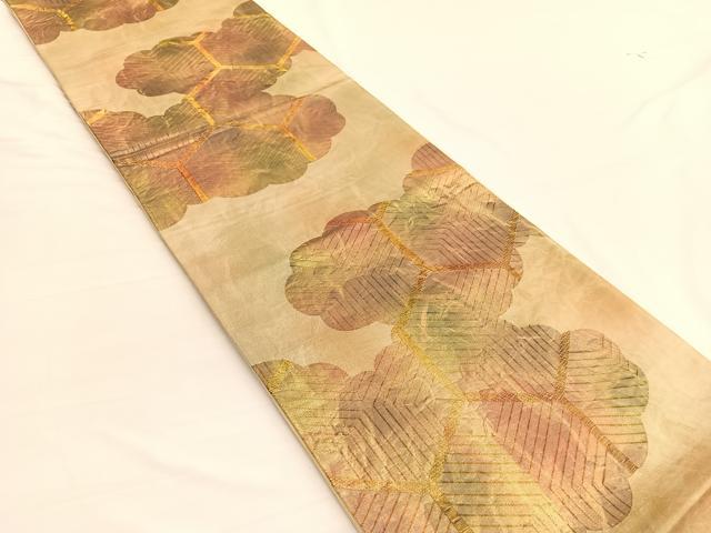 平和屋着物◎六通柄袋帯 雲取り亀甲文 金糸 正絹 逸品 BAAW309hv