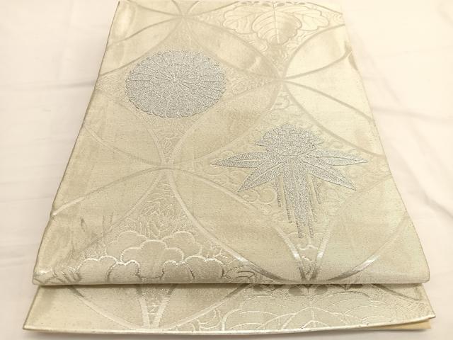 平和屋着物◎六通柄 京袋帯 七宝笹花文 銀糸 正絹 逸品 BAAW3098hv