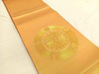 平和屋着物◎太鼓柄袋帯 総駒刺繍 花丸文 金糸 正絹 逸品 BAAW3108hv
