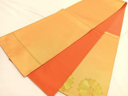 平和屋着物◎太鼓柄袋帯 総駒刺繍 花丸文 金糸 正絹 逸品 BAAW3108hv