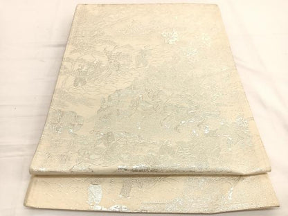 平和屋着物◎六通柄 京袋帯 乗馬風景文 銀糸 正絹 逸品 BAAW3111hv