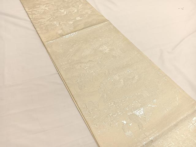 平和屋着物◎六通柄 京袋帯 乗馬風景文 銀糸 正絹 逸品 BAAW3111hv