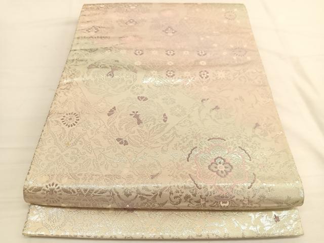 平和屋着物◎六通柄袋帯 宝相華切嵌花文 銀糸 正絹 逸品 BAAW3112hv