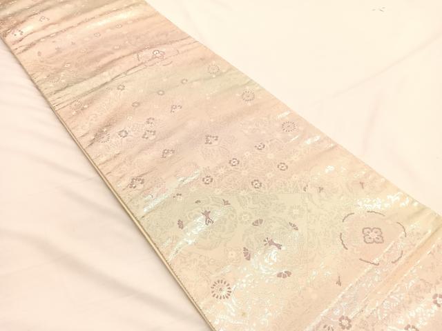 平和屋着物◎六通柄袋帯 宝相華切嵌花文 銀糸 正絹 逸品 BAAW3112hv