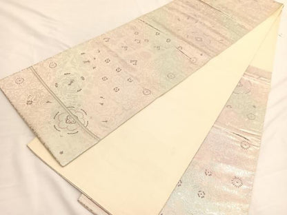 平和屋着物◎六通柄袋帯 宝相華切嵌花文 銀糸 正絹 逸品 BAAW3112hv