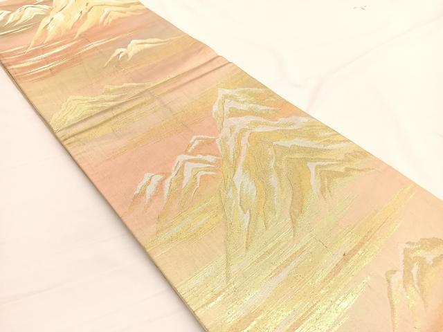 平和屋着物◎六通柄袋帯 遠山文 金銀糸 正絹 逸品 BAAW3117hv