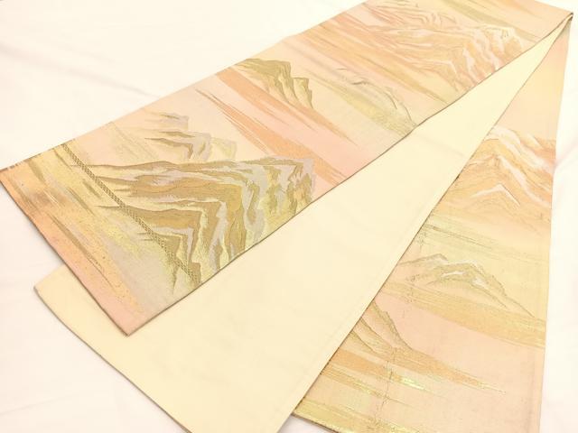 平和屋着物◎六通柄袋帯 遠山文 金銀糸 正絹 逸品 BAAW3117hv
