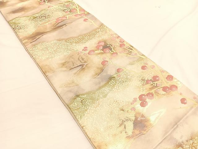 平和屋着物◎六通柄袋帯　唐織　光琳梅　金銀糸　引箔　正絹　逸品　BAAW3118hv