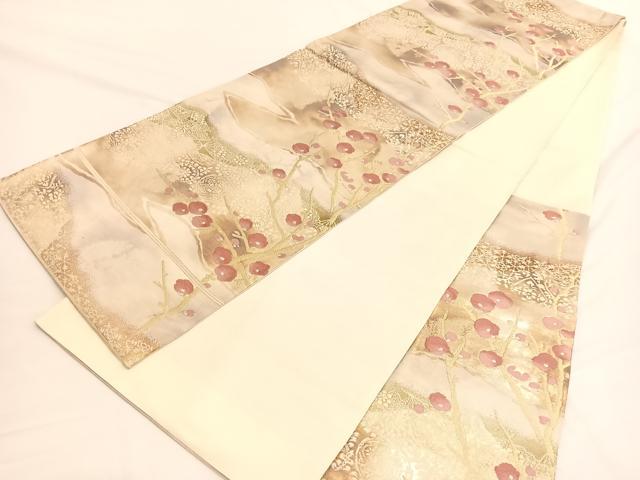 平和屋着物◎六通柄袋帯　唐織　光琳梅　金銀糸　引箔　正絹　逸品　BAAW3118hv