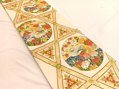 平和屋着物◎六通柄袋帯　唐織　流水鴛鴦花文　金銀糸　正絹　逸品　BAAW3122hv