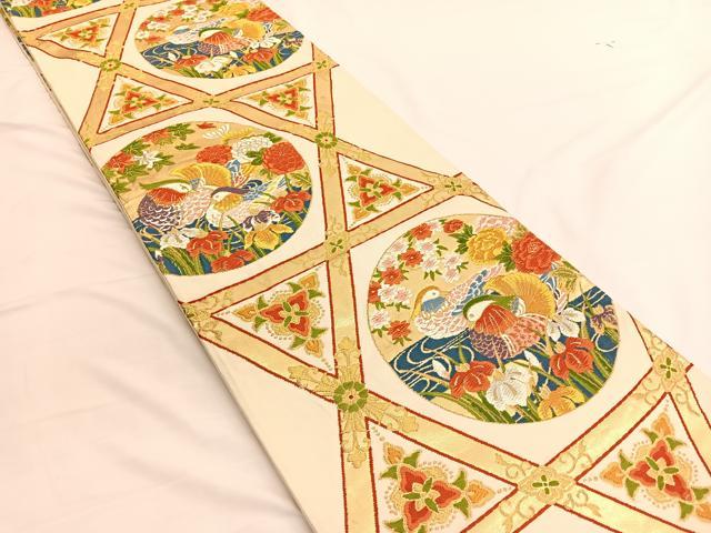 平和屋着物◎六通柄袋帯　唐織　流水鴛鴦花文　金銀糸　正絹　逸品　BAAW3122hv