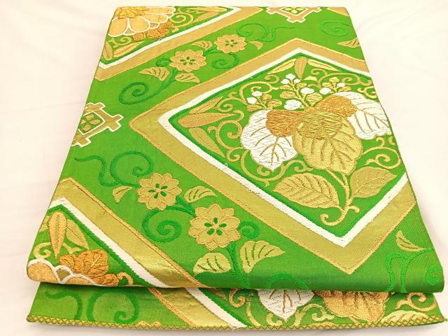 平和屋着物◎西陣　六通柄袋帯　唐織　花菱唐草文　金銀糸　正絹　逸品　BAAW3124hv