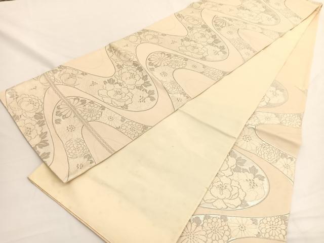 平和屋着物◎六通柄袋帯　唐織　華園　銀糸　正絹　逸品　BAAW3125hv
