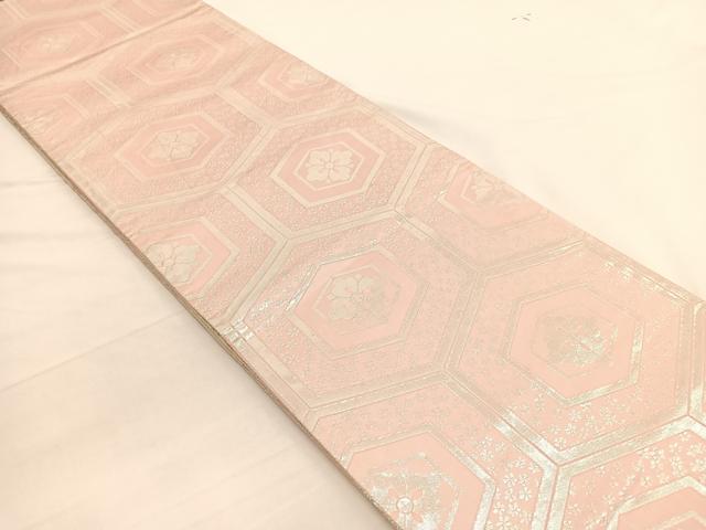 平和屋着物◎両面 全通柄袋帯 亀甲花文 銀糸 やまとオリジナル 正絹 逸品 BAAW3127hv
