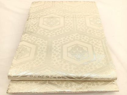 平和屋着物◎両面 全通柄袋帯 亀甲花文 銀糸 やまとオリジナル 正絹 逸品 BAAW3127hv