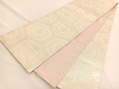 平和屋着物◎両面 全通柄袋帯 亀甲花文 銀糸 やまとオリジナル 正絹 逸品 BAAW3127hv