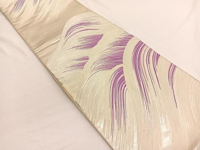 平和屋着物◎西陣 六通柄袋帯 唐織 立波文 銀糸 証紙付き 正絹 逸品 BAAW3138hv