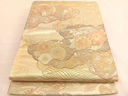 平和屋着物◎六通柄袋帯 唐織 雲取り花文 金銀糸 正絹 逸品 BAAW3141hv