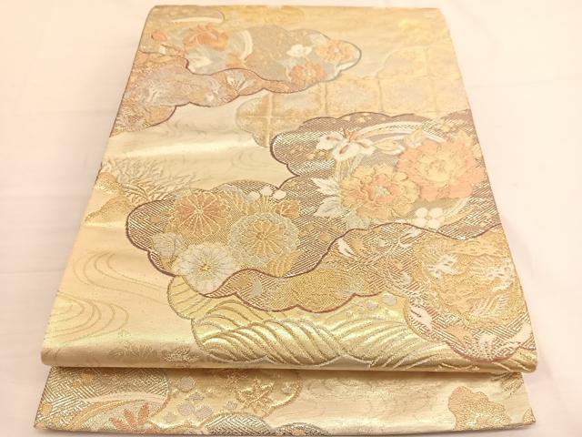 平和屋着物◎六通柄袋帯 唐織 雲取り花文 金銀糸 正絹 逸品 BAAW3141hv