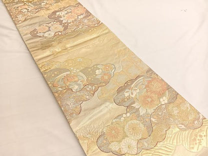 平和屋着物◎六通柄袋帯 唐織 雲取り花文 金銀糸 正絹 逸品 BAAW3141hv