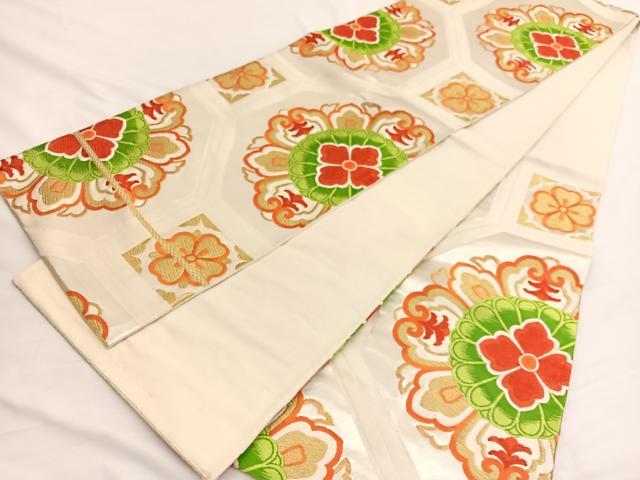 平和屋着物◎六通柄袋帯　蜀江花文　金糸　正絹　逸品　BAAW3144hv