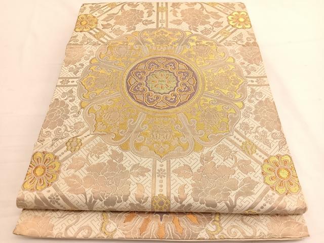 平和屋着物◎六通柄袋帯 飾花天井文 金糸 正絹 逸品 BAAW3148hv