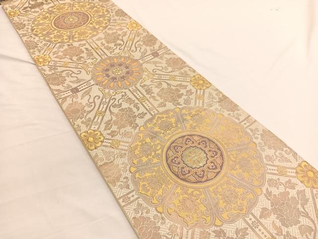 平和屋着物◎六通柄袋帯 飾花天井文 金糸 正絹 逸品 BAAW3148hv