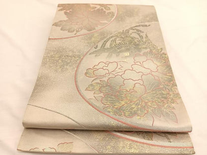 平和屋着物◎六通柄袋帯 唐織 鳳凰牡丹文 金糸 正絹 逸品 BAAW3150hv