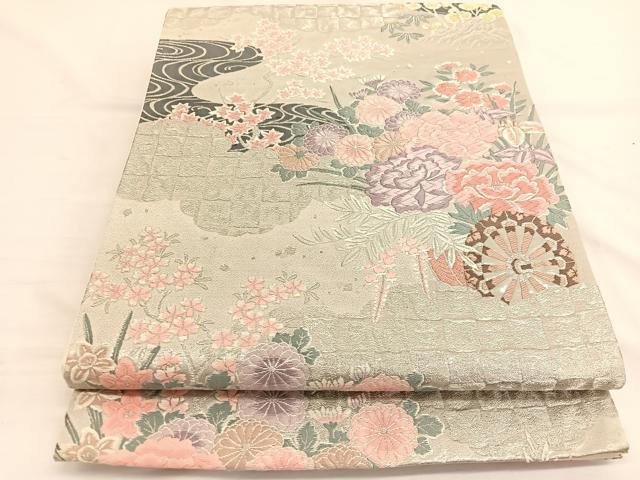 平和屋着物◎六通柄袋帯 唐織 九百錦 桃山調花車文 プラチナ箔 正絹 逸品 BAAW3151hv