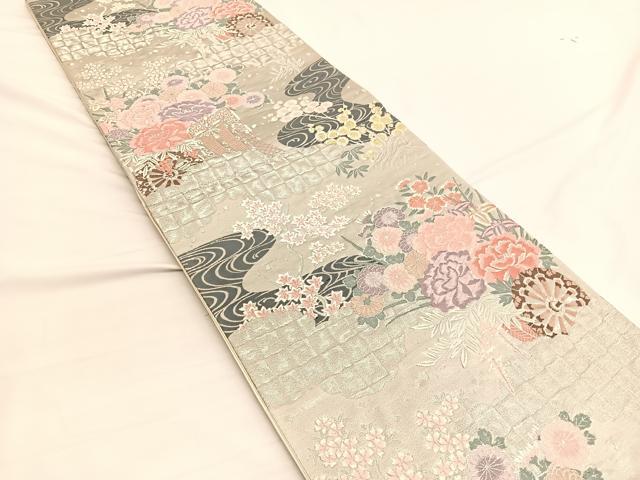 平和屋着物◎六通柄袋帯 唐織 九百錦 桃山調花車文 プラチナ箔 正絹 逸品 BAAW3151hv