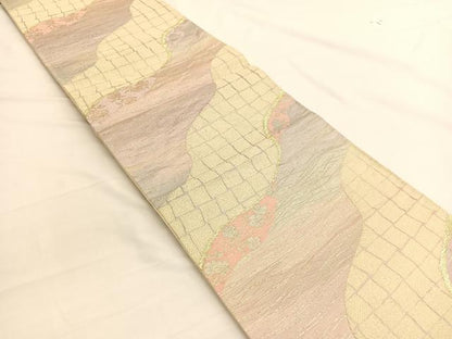 平和屋着物◎六通柄袋帯　流水桜文　金銀糸　正絹　逸品　BAAW3153hv