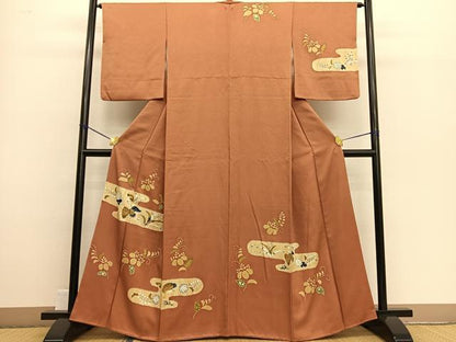 平和屋着物■訪問着 手描き 駒刺繍 飛鶴花文 正絹 逸品 BAAW3178hv