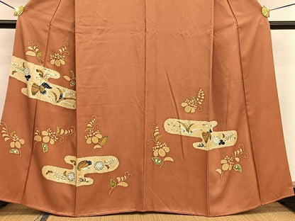 平和屋着物■訪問着 手描き 駒刺繍 飛鶴花文 正絹 逸品 BAAW3178hv